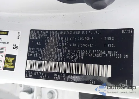 2024 Toyota Corolla Cross L z USA, uszkodzony, nr VIN 7MUAAABG9RV105847